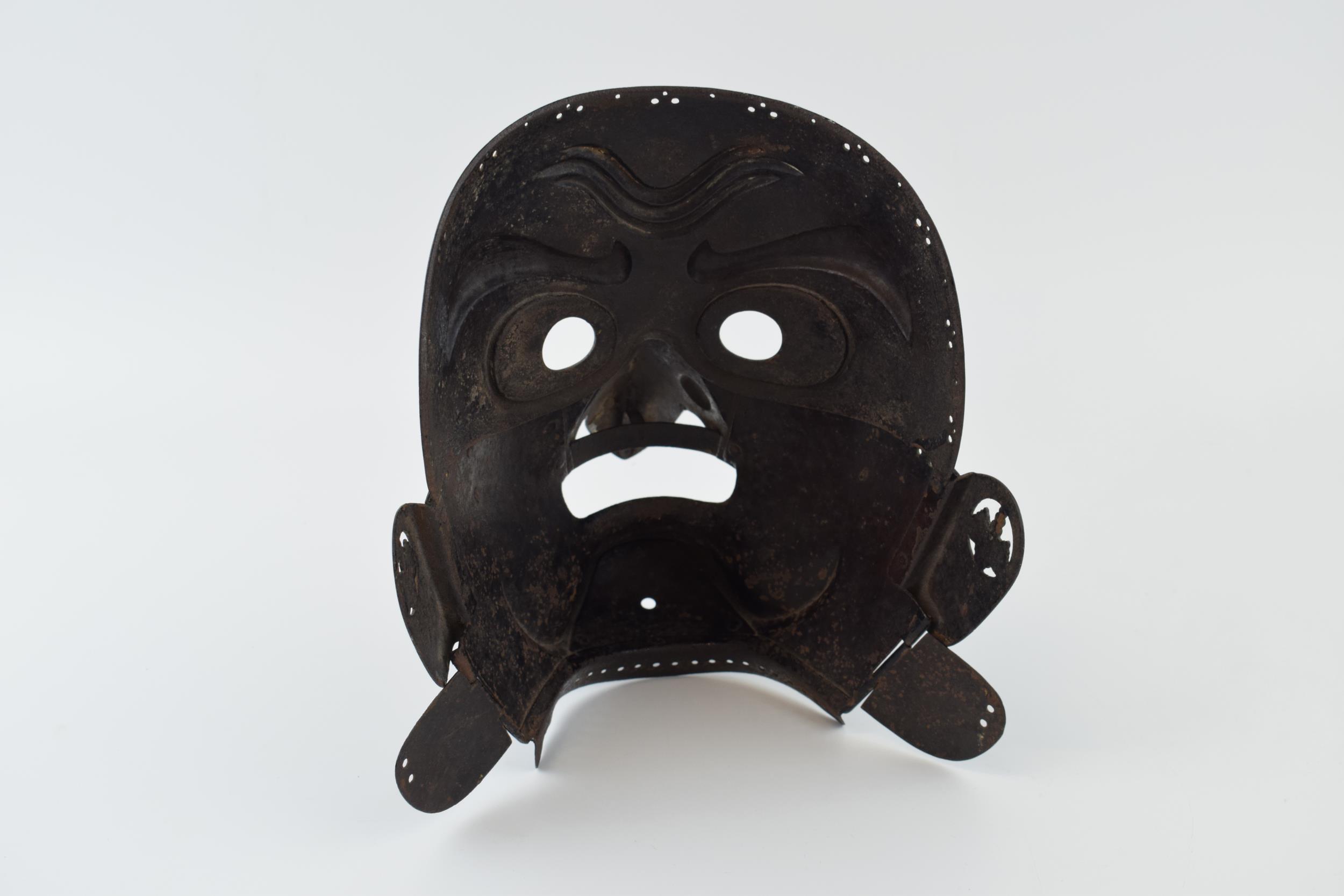 c19th Japanese Samurai Somen Mask Edo period (1603-1868) iron construction front repainted but - Bild 5 aus 5