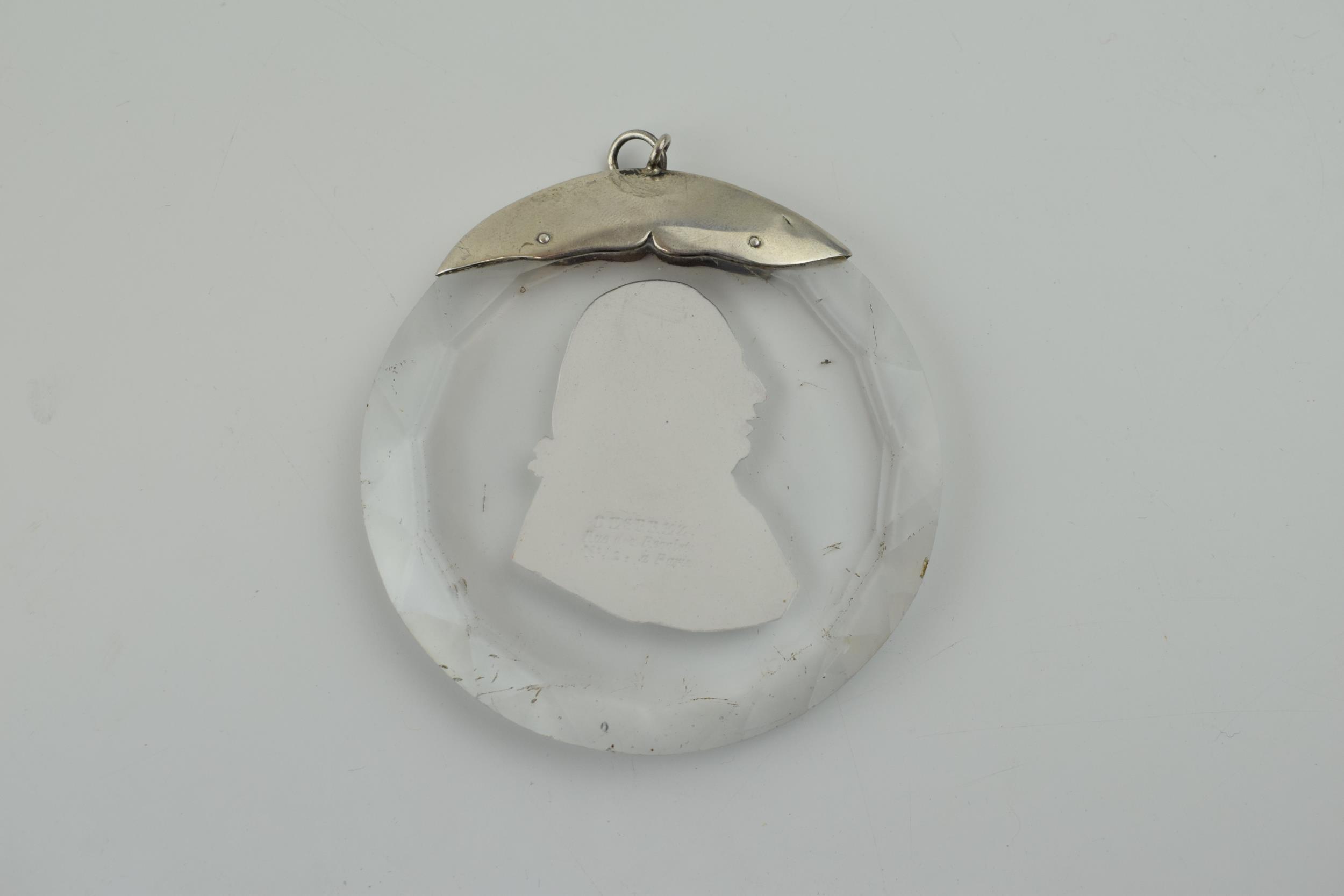 Silver mounted sulfide portrait medallion of Louis XVIII by Louis Desprez of Paris, circa 1814-1824. - Image 3 of 3