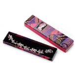 Boxed Zandra Rhodes silver bracelet of scrolled links, set pink paste, 24.8 grams, 20cm long.