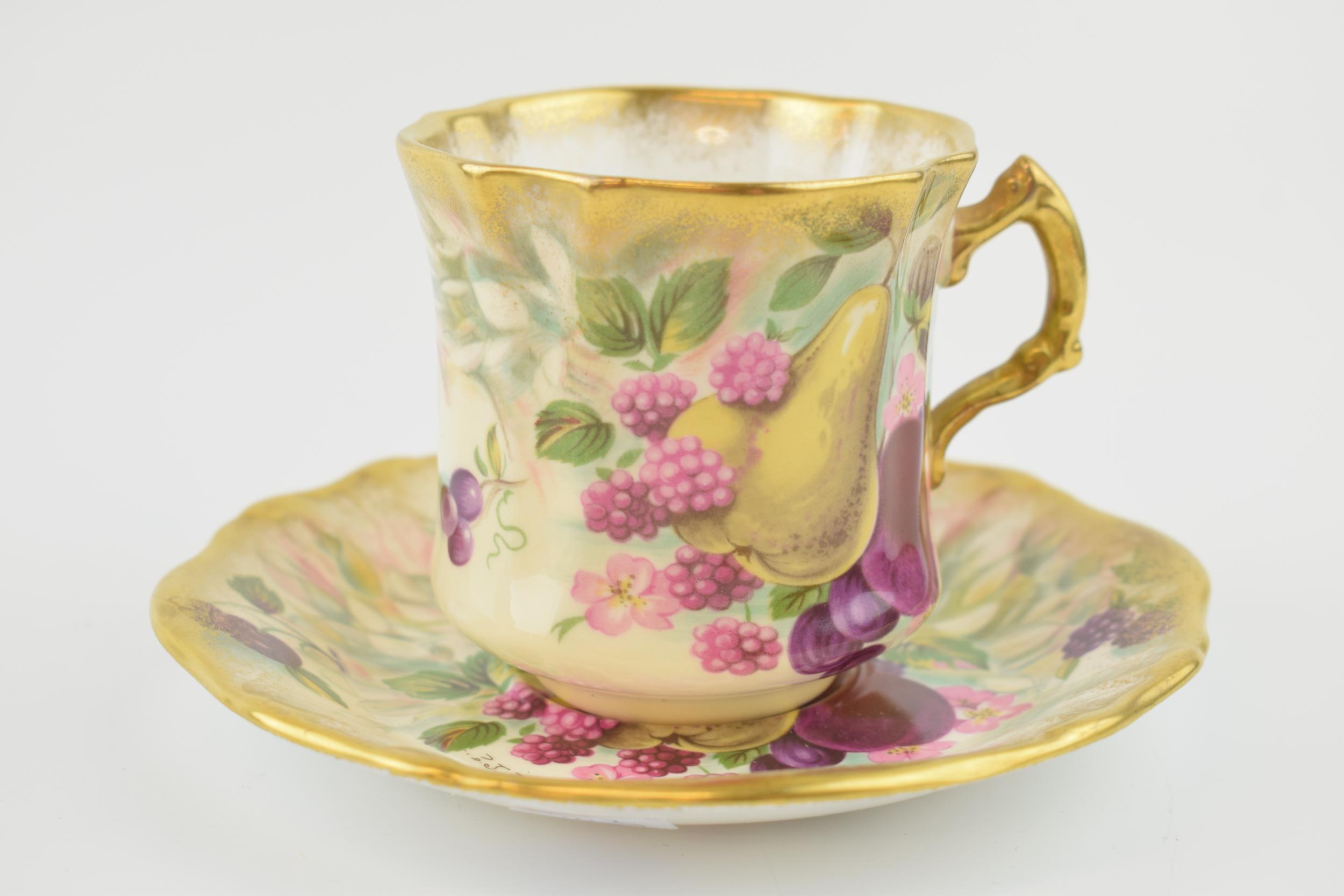 Hammersley bone china fruit pattern cup and saucer 'R J Billings' (2). In good condition with no - Image 2 of 5