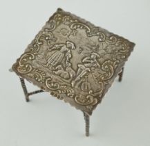 Dutch silver miniature table with turned-stretchers, ornate decoration, import marks, London 1900,