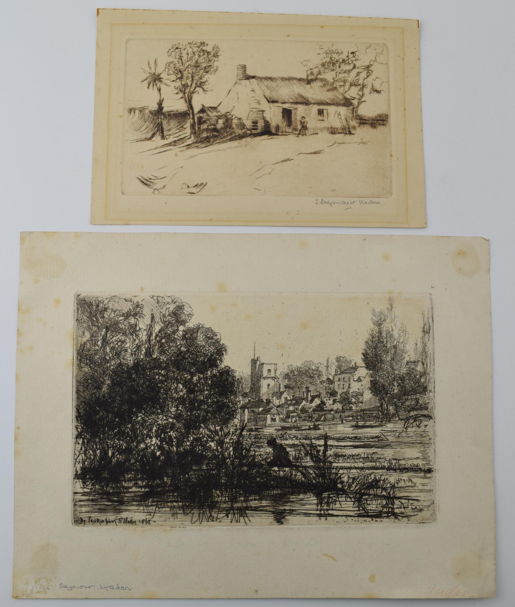 Seymore Haddon, two dry point etchings, one signed. (2) 16cm x 10cm and 21cm x 13cm. With some