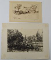 Seymore Haddon, two dry point etchings, one signed. (2) 16cm x 10cm and 21cm x 13cm. With some