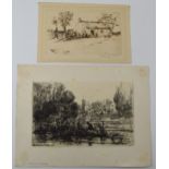 Seymore Haddon, two dry point etchings, one signed. (2) 16cm x 10cm and 21cm x 13cm. With some