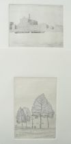 Two unsigned etchings, one depicting The Tate Building, London and another a park scene (possibly