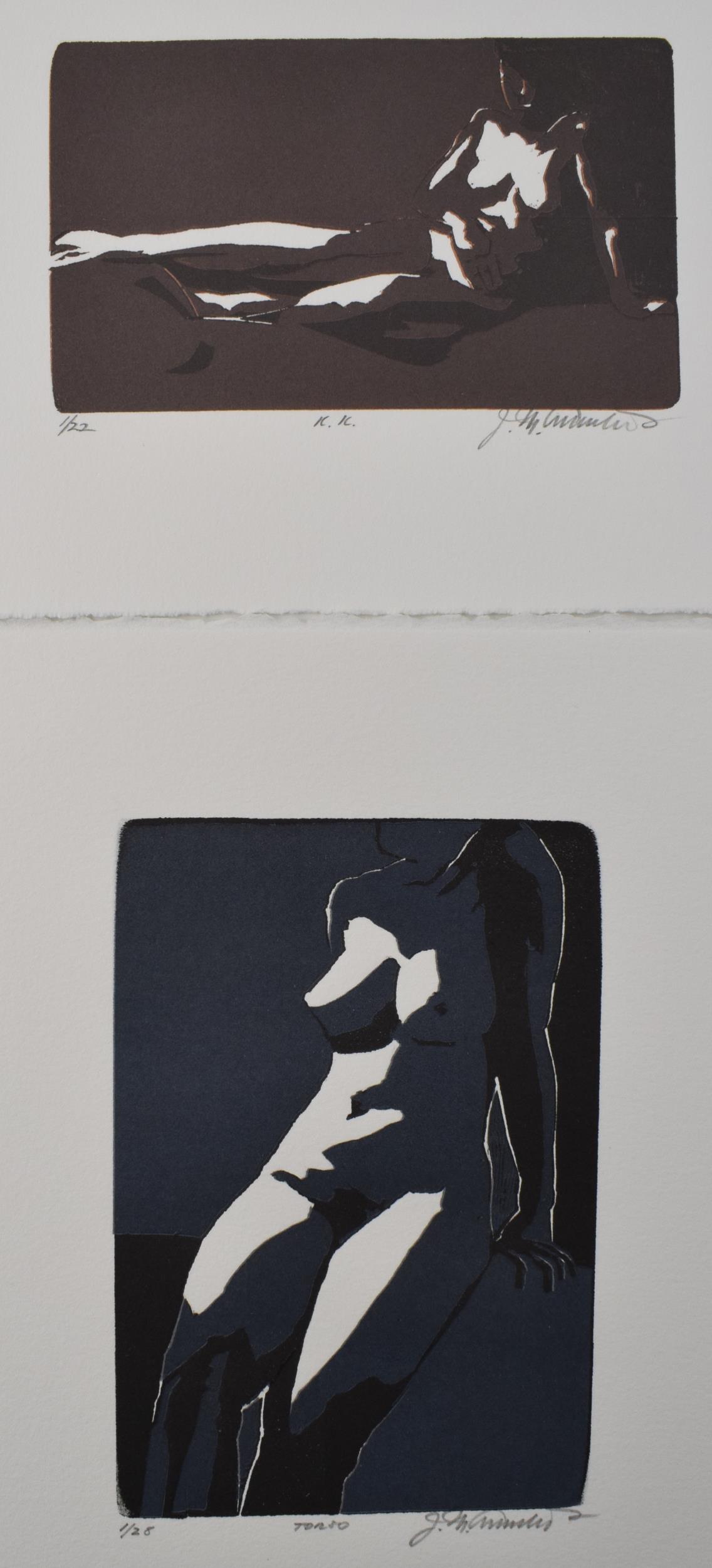 Two aquatint nudes, limited edition prints 1/28 and 1/22 'Torso' and 'K.K' indistinguishable