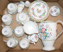 Coalport 'Ming Rose' tea service to include six cups and saucers, teapot, milk and sugar bowl