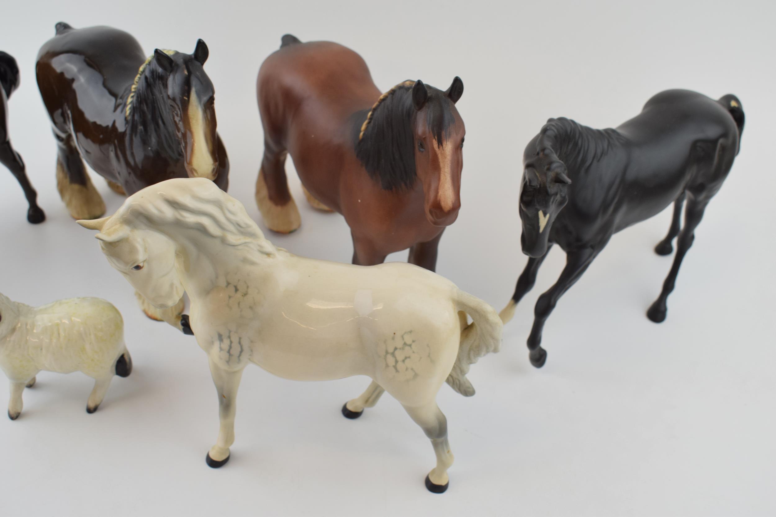 Beswick to include a matt brown shire, a gloss shire, a grey with leg tucked and others (6). In good - Image 2 of 4