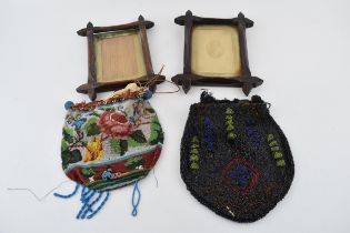 A pair of 19th century wooden picture frames together with two beadwork frames. (4) In original