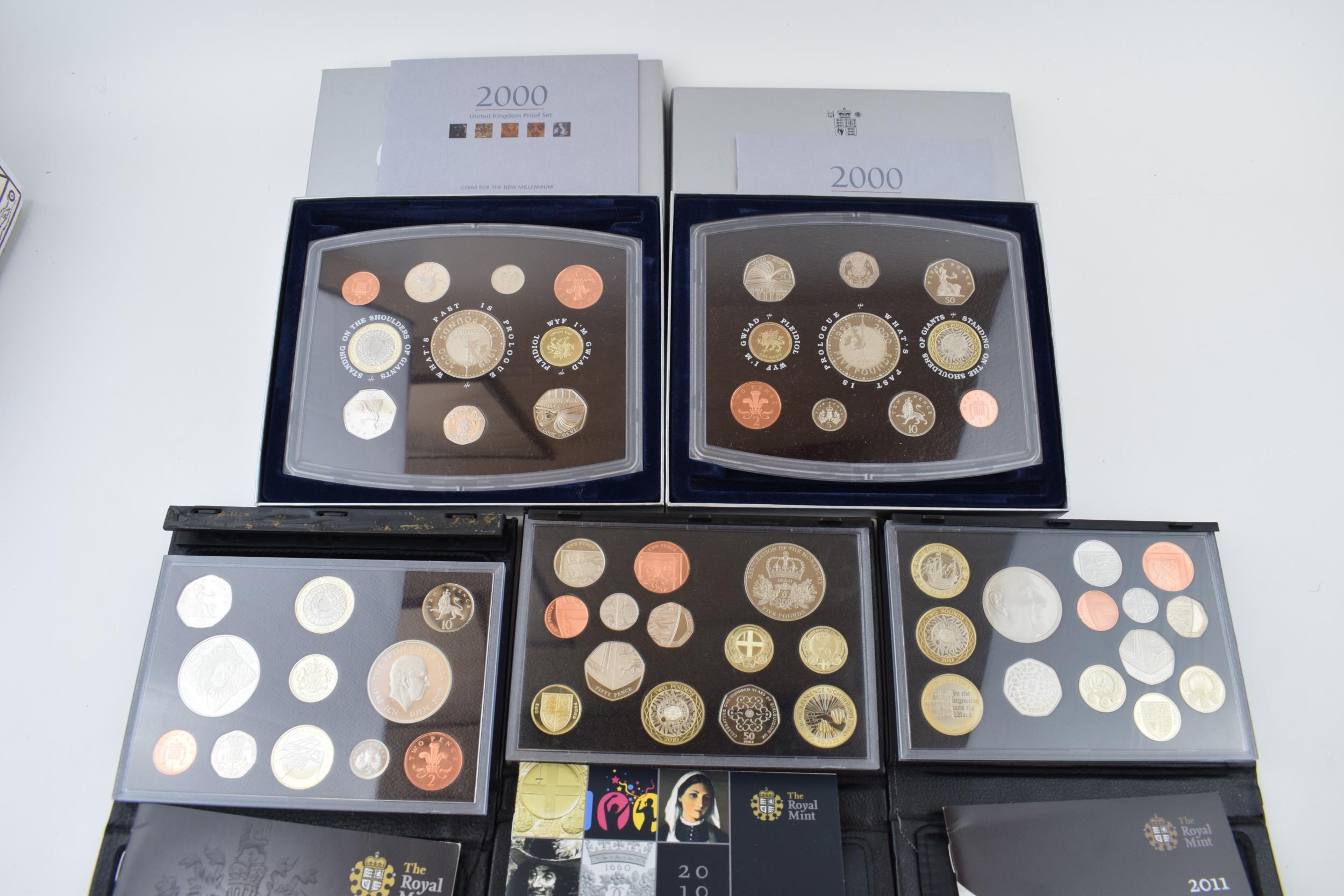 A collection of Royal Mint proof coin sets to include the years 2000 x 2, 2011, 2010 and 2008 (5). - Image 2 of 2