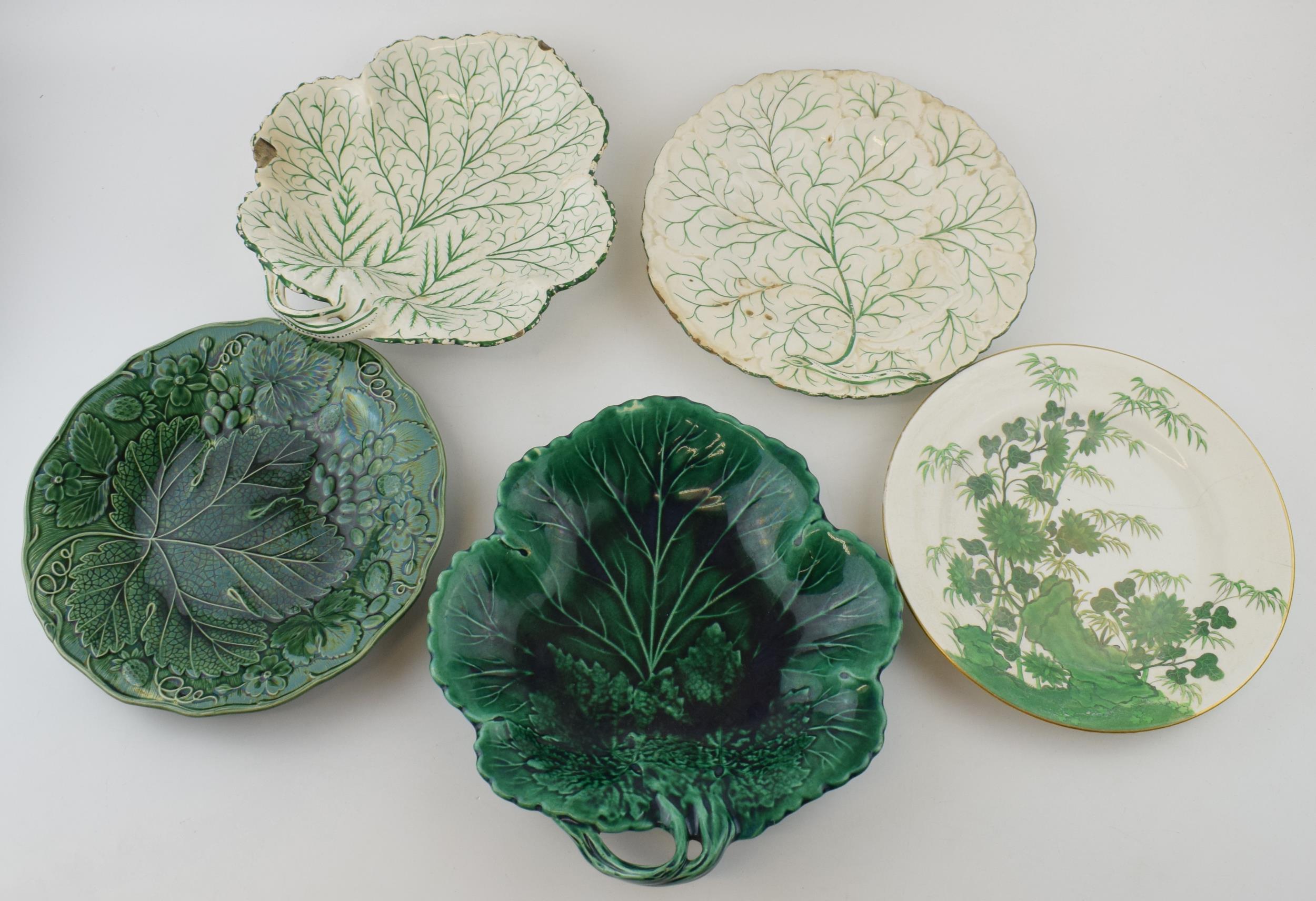 A group of early 19th century moulded green glaze and painted dessert wares and a similar Spode