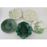 A group of early 19th century moulded green glaze and painted dessert wares and a similar Spode