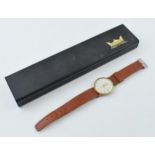 Boxed 9ct gold gentleman's Astral wristwatch, inscribed British Rail 38 years service to case.
