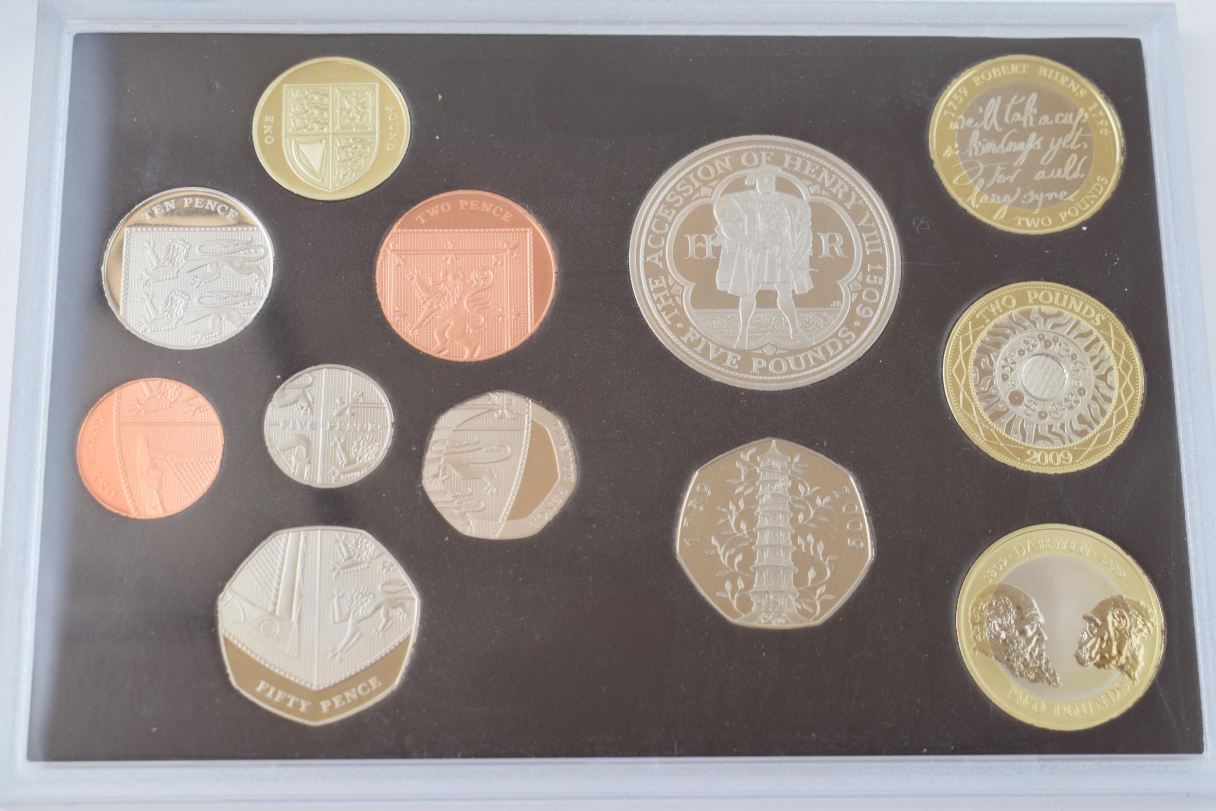 2009 UK Proof Coin set, 12 coins from £5-1p, including the 'Kew Gardens' 50p; in Royal Mint box with - Image 2 of 4