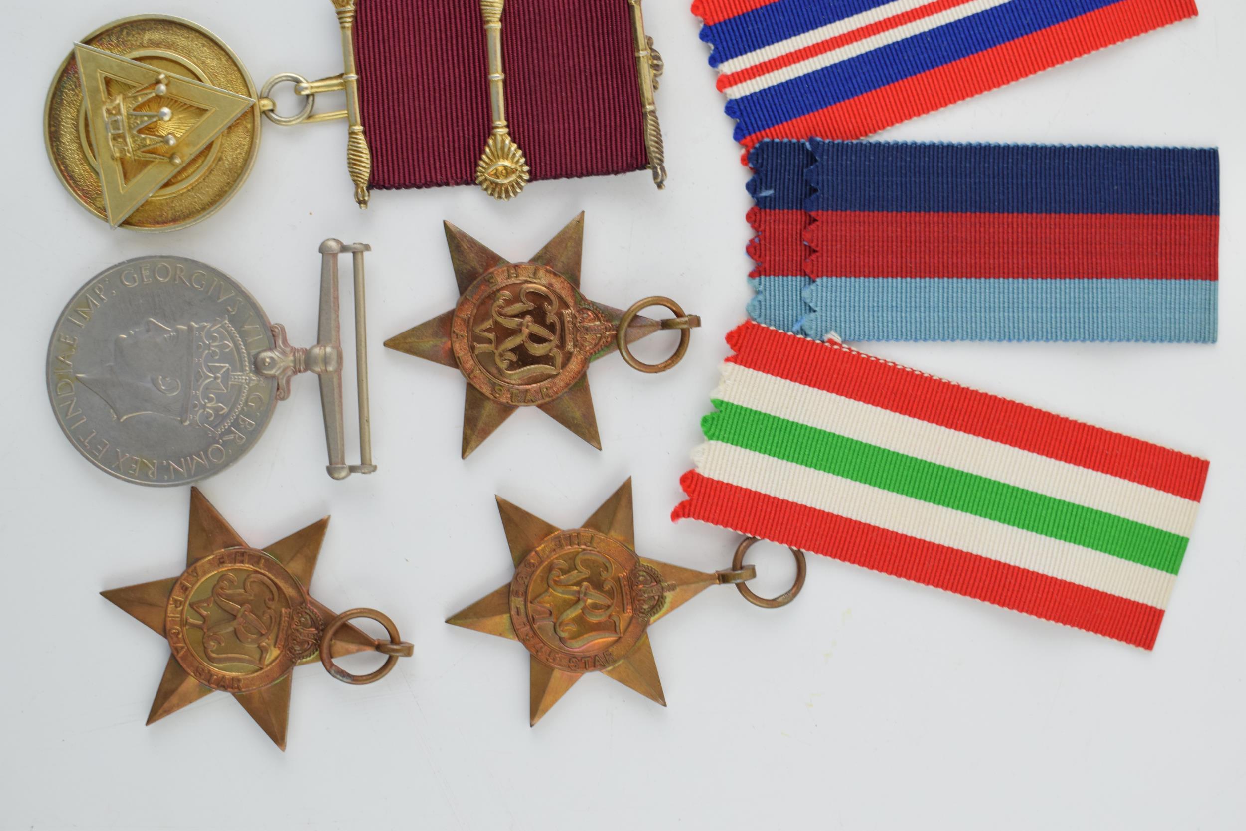 A collection of WWII medals (5) in original paper sleeves together with a silver Masonic medal and a - Image 2 of 4