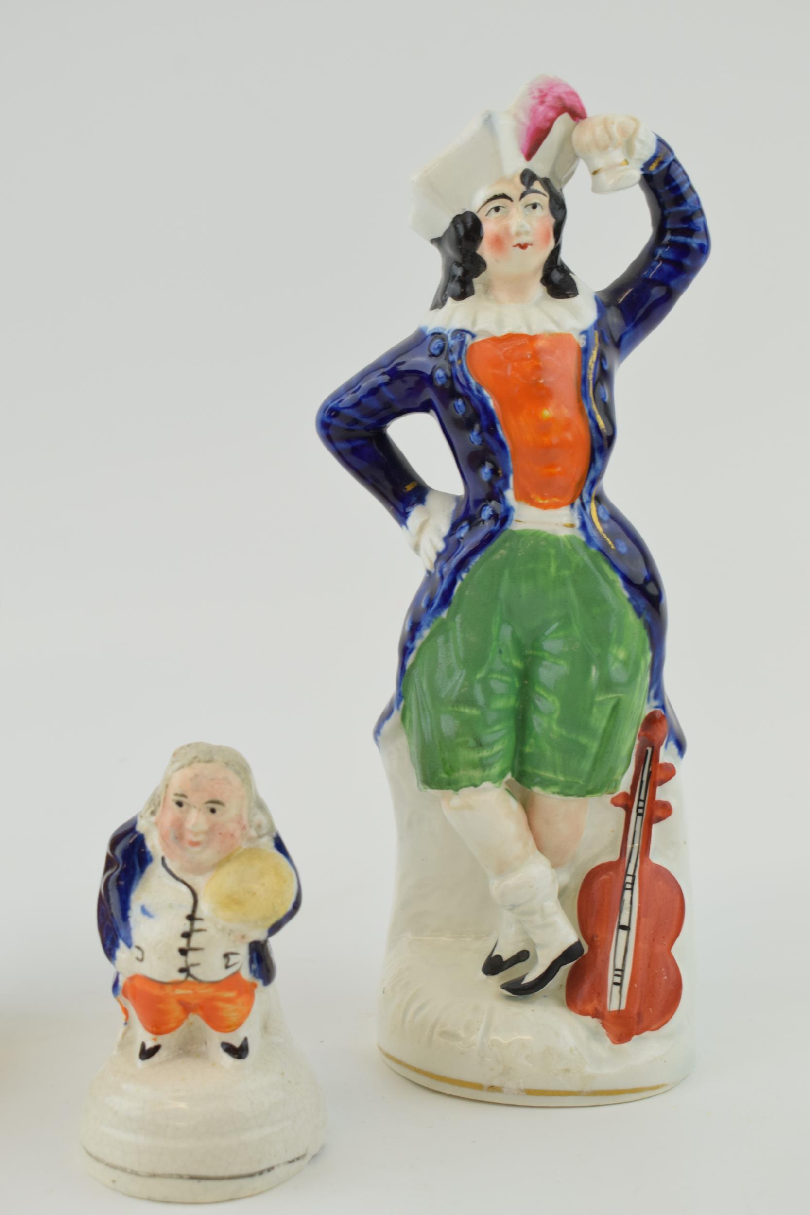 A group of Victorian Staffordshire Figures, including a lady with violin, tallest 21cm (3). In - Image 2 of 4