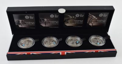 2012 Royal Mint 'Countdown To London 2012' silver proof Piedfort £5 coin collection, containing four