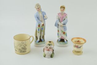 A group of 19th century British and Continental pottery and porcelain, to include an ink well in the