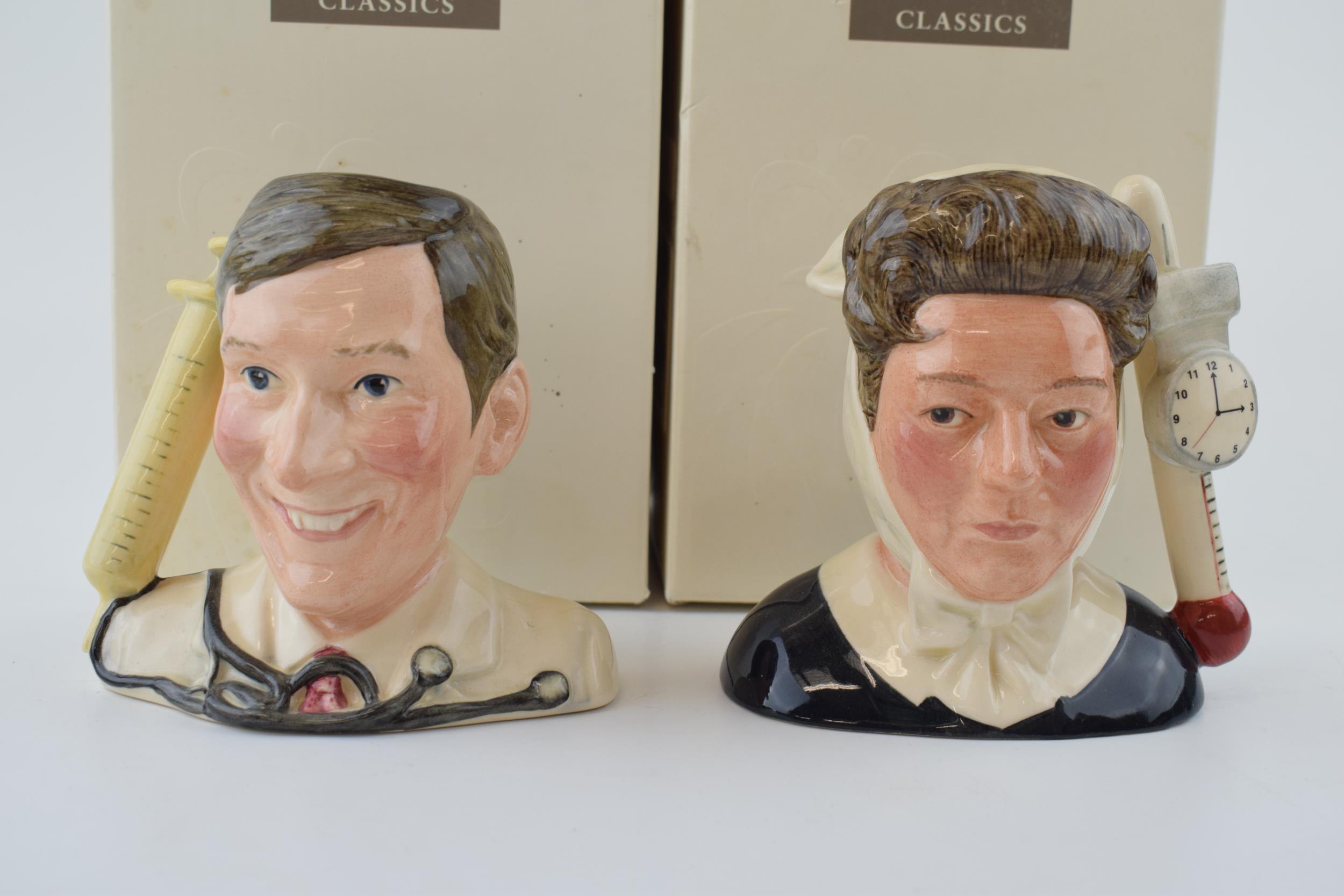 Small Royal Doulton character jugs Carry On Classics Hattie Jacques and Kenneth Williams (2), both