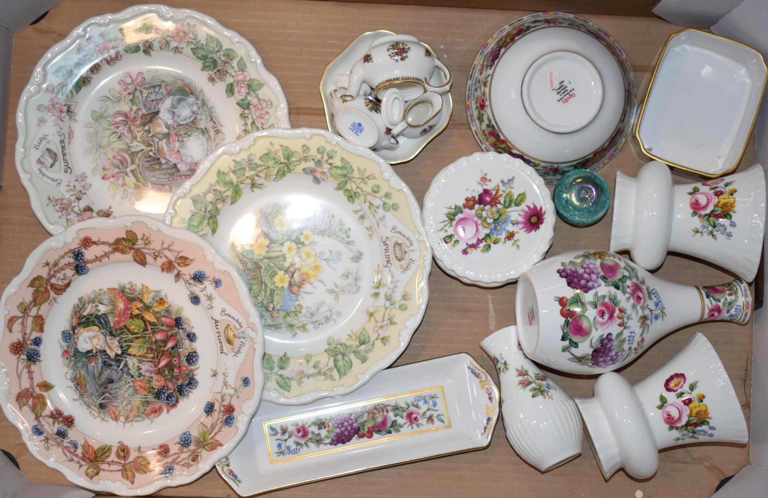 A collection of pottery to include three Royal Doulton Brambly Hedge Seasons plates, a miniature