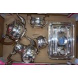 A WMF silver plated 4 piece tea set with an Elkington plated inkwell (5).
