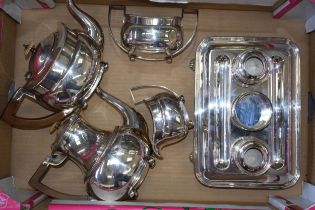 A WMF silver plated 4 piece tea set with an Elkington plated inkwell (5).