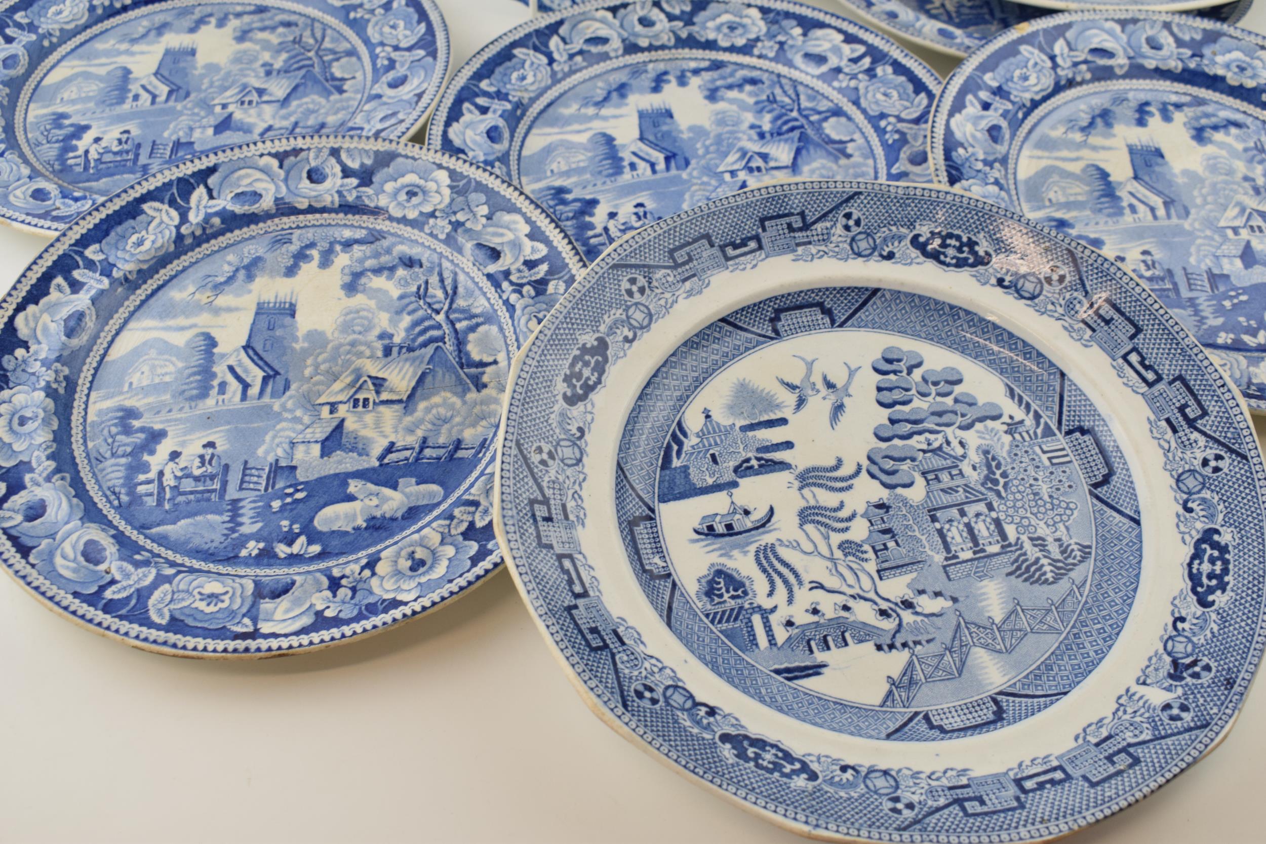 A group of early 19th century blue and white transfer-printed dinner wares, to include five - Bild 2 aus 7