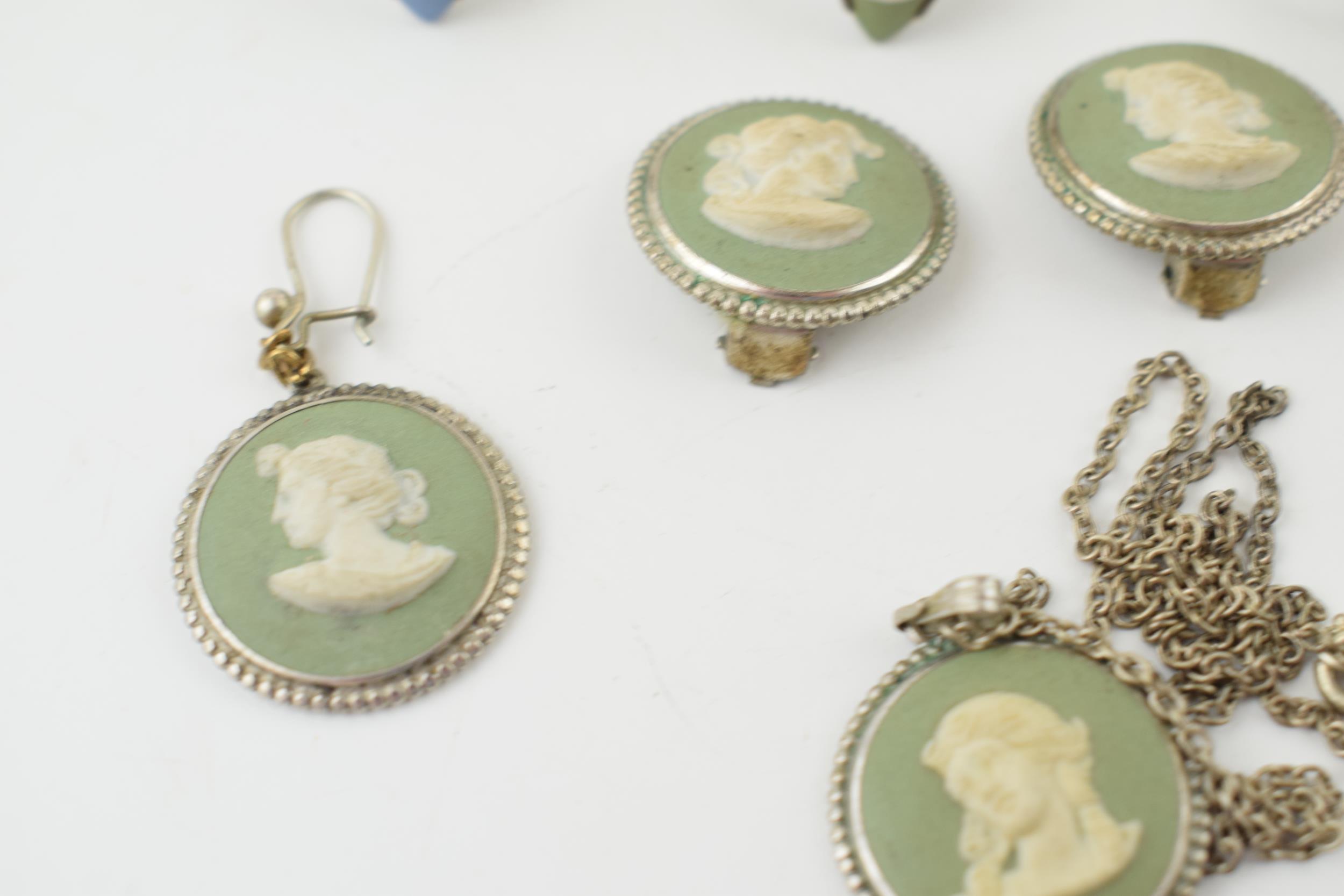 A collection of silver mounted Wedgwood Jasperware jewellery to include rings, pendants and - Image 3 of 5