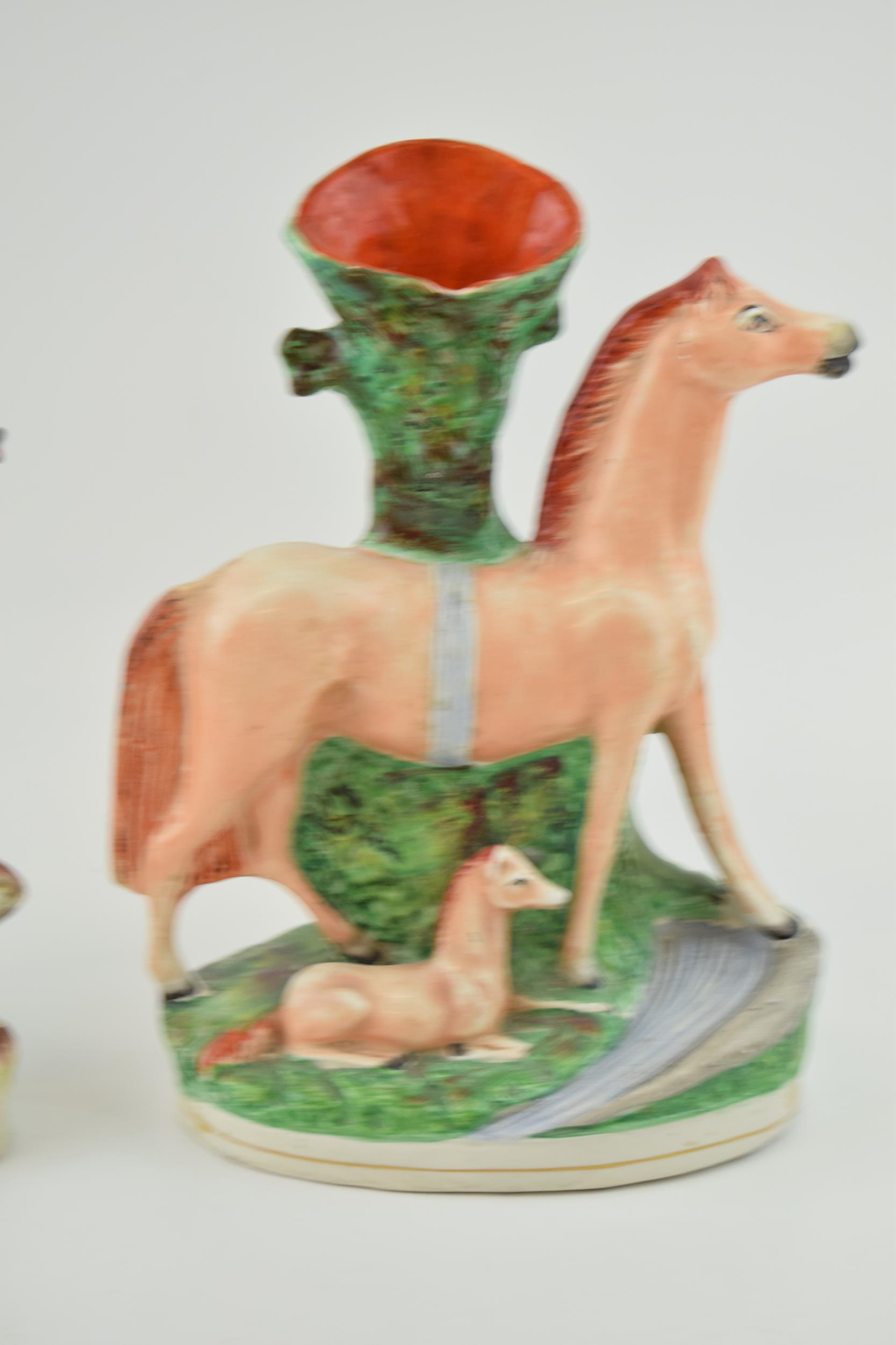 A Victorian Staffordshire Setter and Deer Figure and a Horse spill vase, tallest 30cm tall (2). - Image 2 of 6