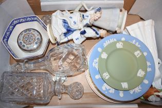 Mixed pottery to include Wedgwood Jasperware, Nao style figure, a Wade Ringtons bowl and others (