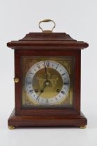 Quality reproduction bracket clock, with four brass bun feet, untested, with key, 24cm tall.