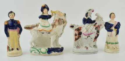 A group of Victorian Staffordshire Figures to include Victoria, Albert and Royal children riding