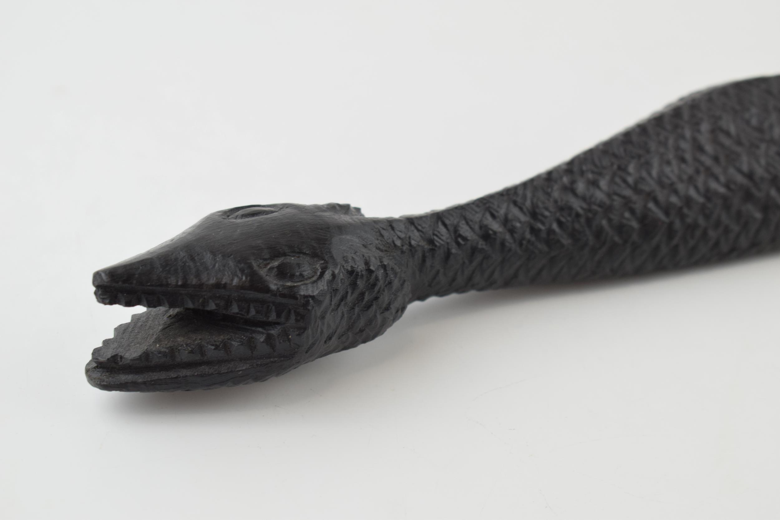 Hand-carved snake ornament in hardwood, likely early 20th century. Length 56cm. - Image 2 of 3
