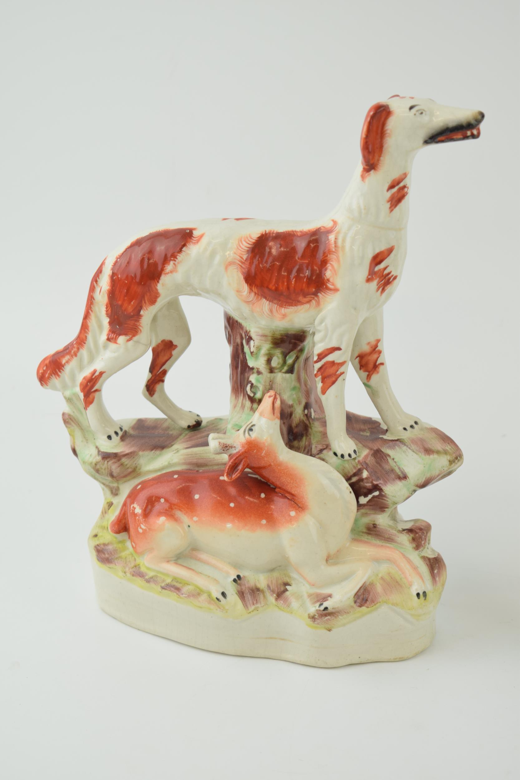 A Victorian Staffordshire Setter and Deer Figure and a Horse spill vase, tallest 30cm tall (2). - Image 3 of 6