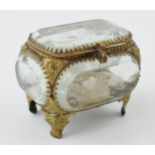 A vintage Ormolu jewellery box. Heavy glass with brass frame. 'A Present From Great Yarmouth'