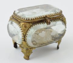 A vintage Ormolu jewellery box. Heavy glass with brass frame. 'A Present From Great Yarmouth'