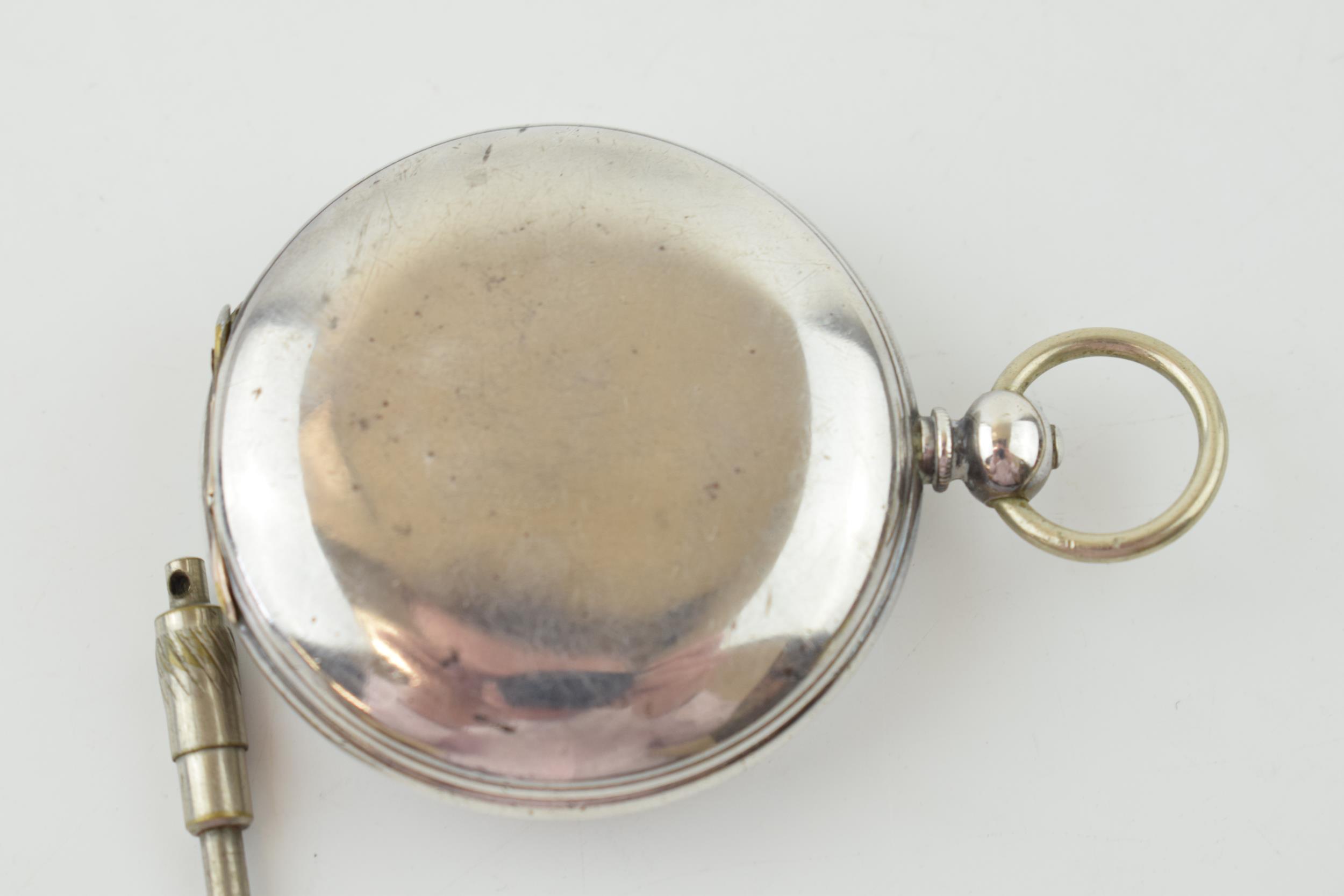 Hallmarked silver cased pocket watch, Thomas Russell & Son, Chester 1880, damage to dial, with - Image 3 of 3
