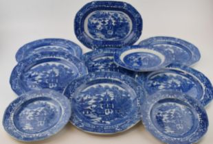 A group of late 18th century pearlware blue and white transfer-printed “Two Figures” pattern