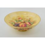 An Aynsley Orchard Gold footed fruit bowl with gilt rim and foot. Diameter 26.5cm, Height 8cm. In