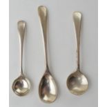 A trio of silver spoons to include salt spoons and a mustard spoon, 12.7 grams.