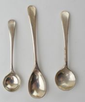 A trio of silver spoons to include salt spoons and a mustard spoon, 12.7 grams.