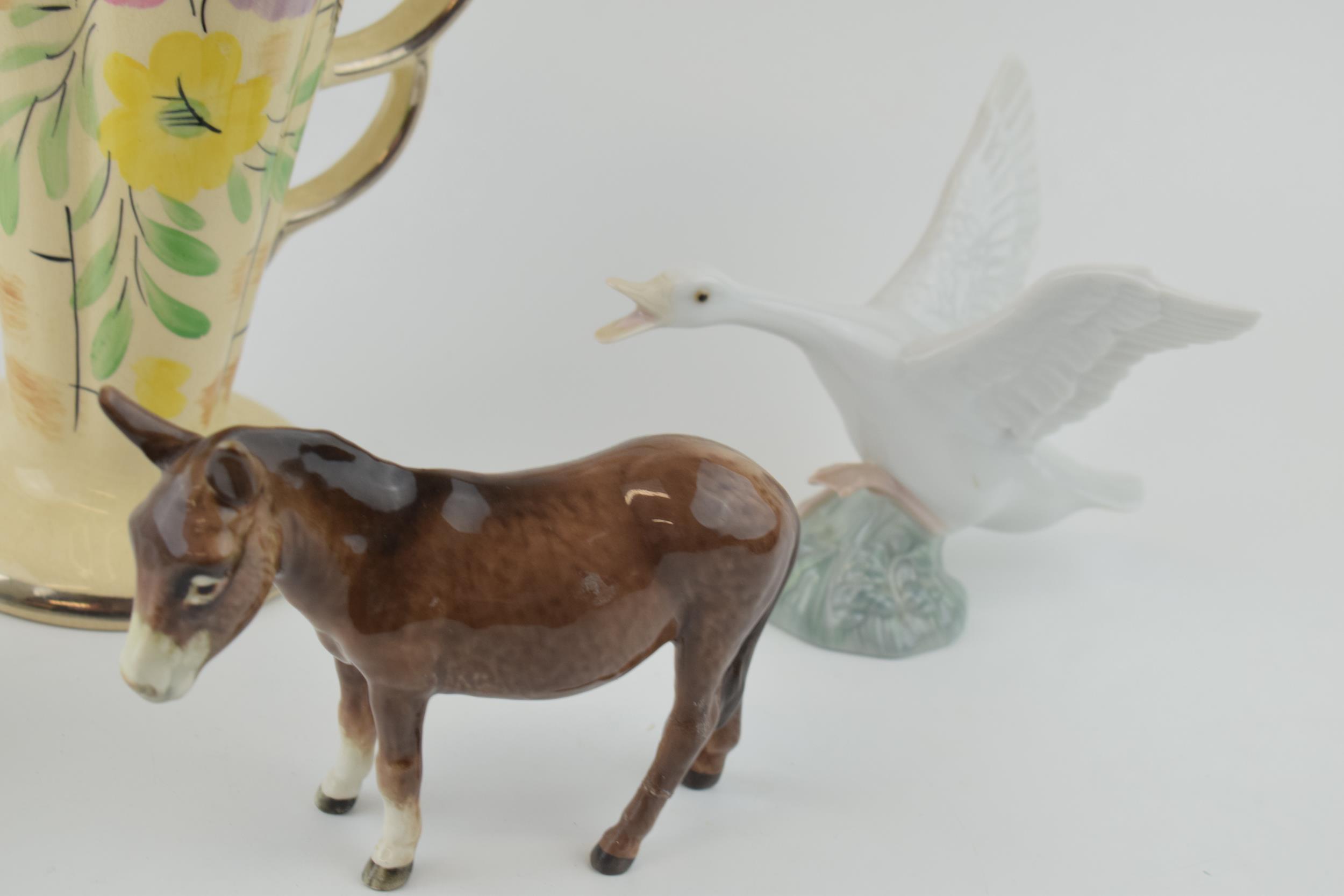 An Arthur Wood floral Art Deco vase with a Beswick donkey (af), with 2 Nao geese and a Lladro - Image 2 of 4