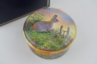 Boxed Moorcroft Enamel trinket dish in the Rabbits pattern, 66/100, by Terry Halloran, 7.5cm