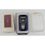 Vintage Casio 31QS-12 Digital LCD Men's Watch, original steel bracelet, box and papers. Case