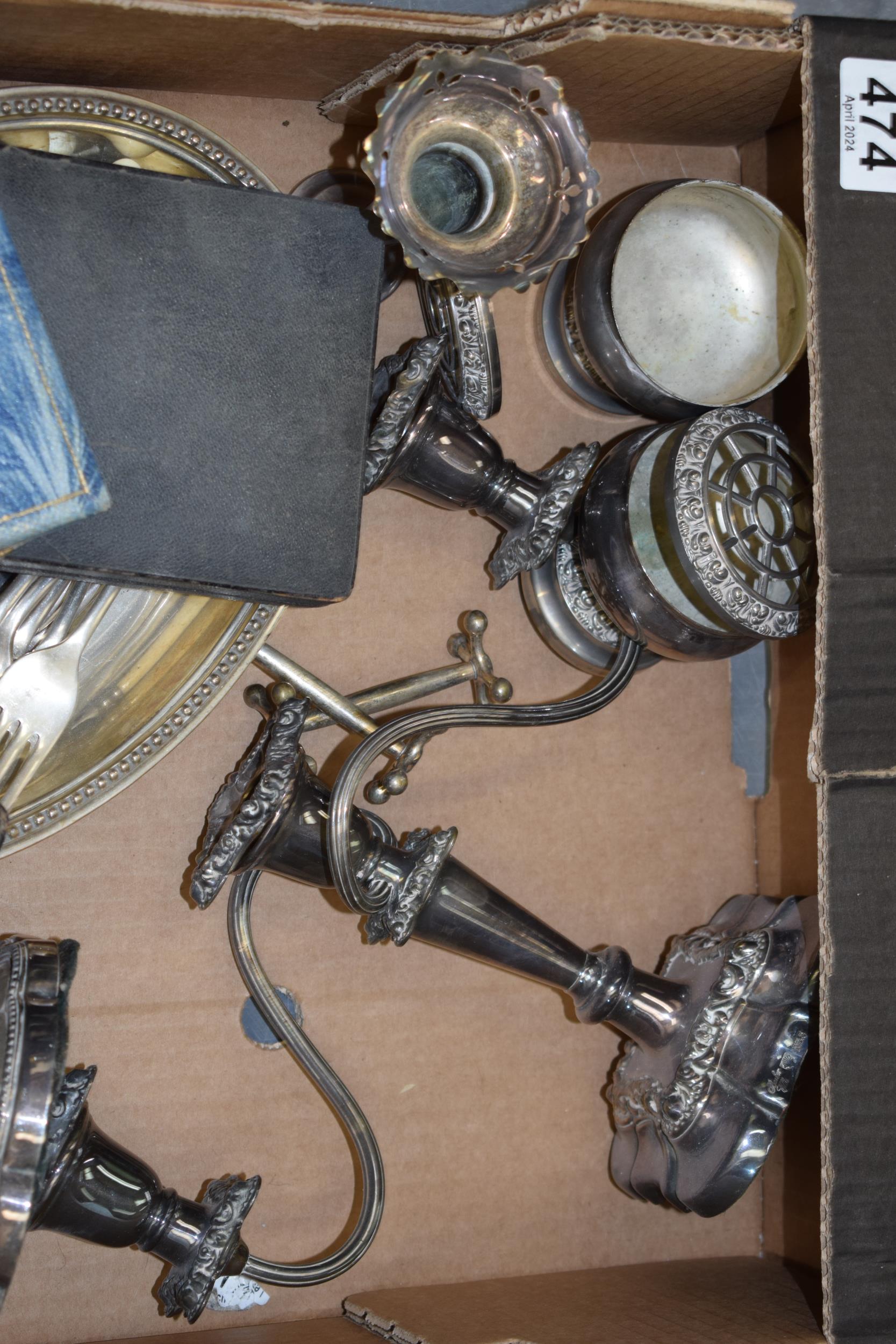 A collection of silver plated items to include a candelabra, beakers, cutlery and others (Qty). - Image 2 of 3