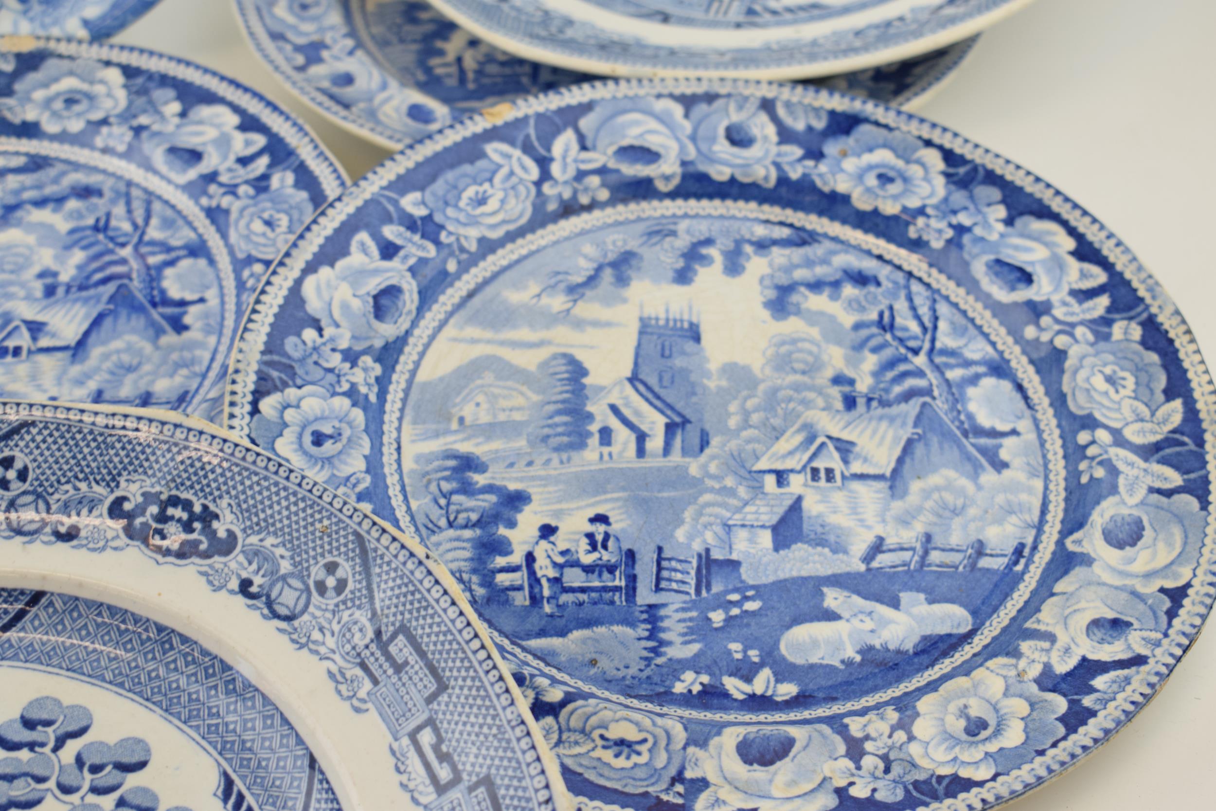 A group of early 19th century blue and white transfer-printed dinner wares, to include five - Bild 6 aus 7