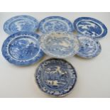 A group of early 19 th century blue and white transfer-printed wares to include Broseley, Wild Rose,