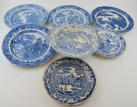 A group of early 19 th century blue and white transfer-printed wares to include Broseley, Wild Rose,