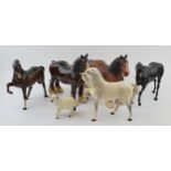 Beswick to include a matt brown shire, a gloss shire, a grey with leg tucked and others (6). In good