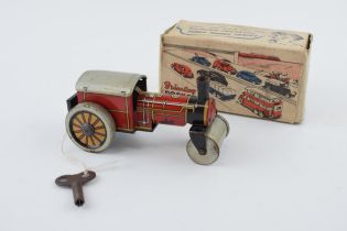 Boxed Brimtoy 'British Made' 9/501 clockwork 'Steamer' tin toy in working order with key. Height